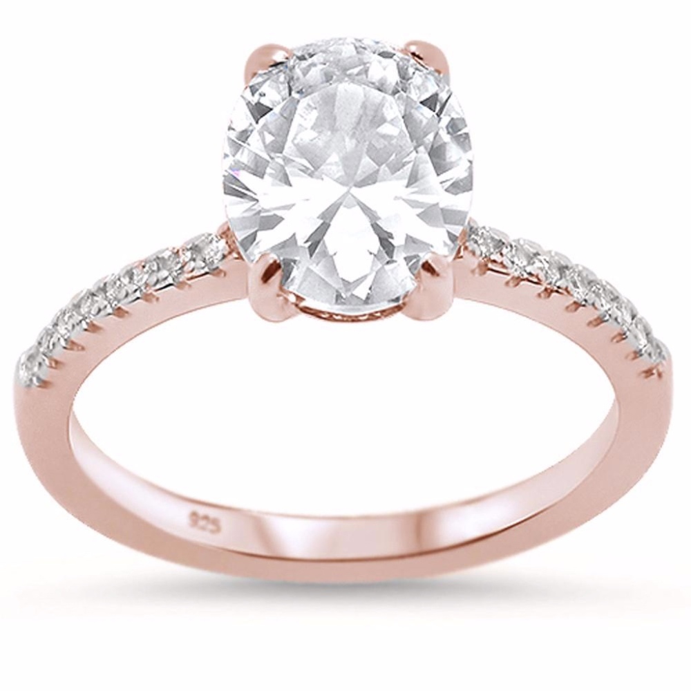Rose Gold Plated Oval Cut CZ Engagement Ring